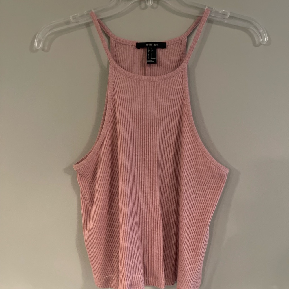 ribbed pink high neck tank